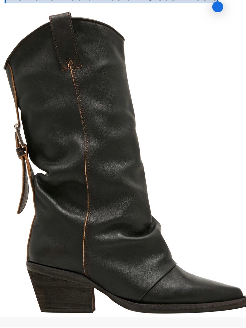 Steve Madden Black Leather Slouchy Mid-Calf Heeled Boot - Picture 4 of 4
